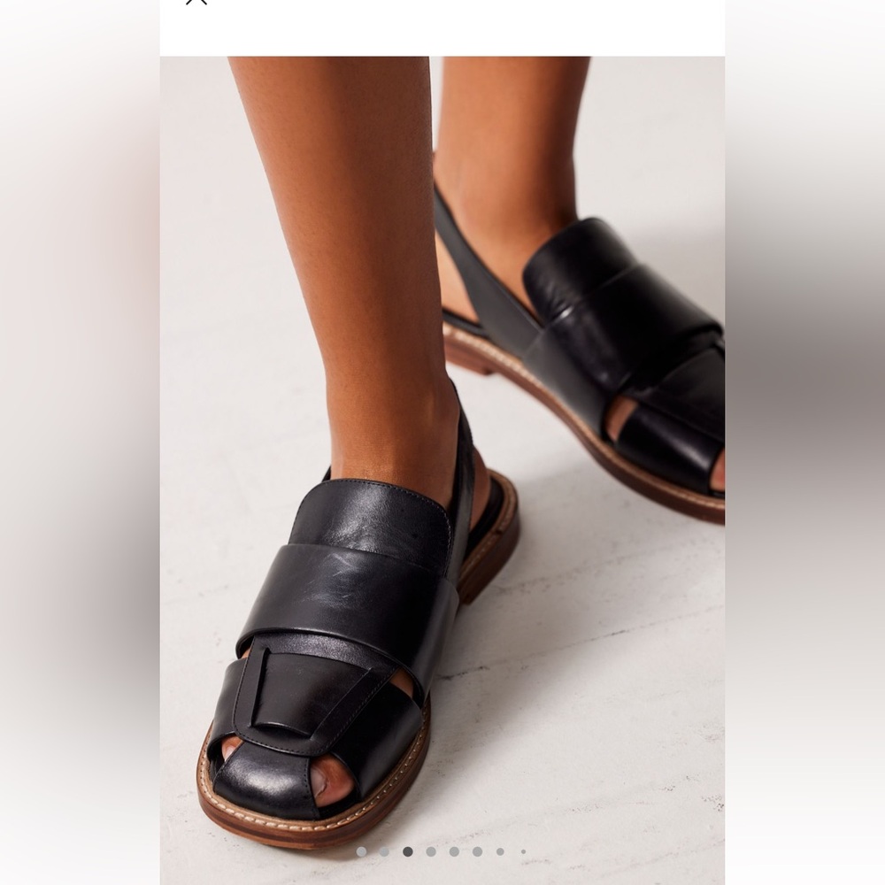 Black Leather Sandals - Free People Libby Fisher Flats